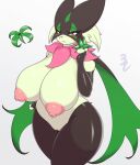  3cir_cle absurd_res anthro areola big_breasts black_body breasts female generation_9_pokemon genitals green_body hi_res looking_at_viewer meowscarada nintendo nipples pokemon pokemon_(species) purple_eyes pussy simple_background solo thick_thighs white_background 