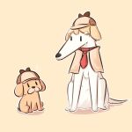  ? animal animalization blonde_hair borzoi bubba_(watson_amelia) deerstalker dog hair_ornament hat highres hololive hololive_english monocle_hair_ornament moon_ldl necktie pink_background simple_background virtual_youtuber watson_amelia 