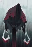  1boy blood cape deadslug death_(puss_in_boots) dual_wielding full_body highres holding looking_at_viewer male_focus puss_in_boots:_the_last_wish rain red_eyes shadow silhouette simple_background solo weapon 