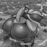  1:1 absurd_res anthro beepunz big_breasts big_butt breasts butt butt_focus cleavage clothed clothing female generation_7_pokemon hi_res huge_breasts huge_butt hyper hyper_breasts hyper_butt looking_back macro monochrome nintendo pokemon pokemon_(species) smile solo standing steenee thick_thighs 