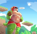  anthro belly beverage bottomwear bubble_tea chubby_male clothed clothing detailed_background digital_media_(artwork) english_text green_body green_scales hair headgear headwear hi_res lizard looking_at_viewer male markings munch_(tribal_hunter) muscular muscular_anthro muscular_male navel pantheradraws pecs reptile scales scalie slightly_chubby solo tea text thick_thighs tongue tribal_hunter white_body white_scales 