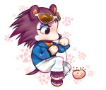  2020 animal_crossing anthro barefoot blue_clothing blue_jacket blue_topwear bottomwear brown_body brown_eyes clothing digital_drawing_(artwork) digital_media_(artwork) eulipotyphlan eyeshadow eyewear eyewear_on_head feet female furgonomics hedgehog hi_res jacket labelle_able makeup mammal multicolored_body nintendo pants paws pincushion puppsicle solo sunglasses sunglasses_on_head tail topwear two_tone_body white_bottomwear white_clothing white_face white_pants 