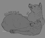  abdominal_bulge ambiguous_gender belly big_belly canid feral hi_res huge_belly hyper hyper_belly licking licking_lips licking_own_lips lying mammal monochrome mouth_closed on_side roobin signature simple_background solo tongue tongue_out 