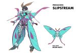  1girl antennae beast_wars breasts bug full_body fur highres looking_at_viewer mecha moth multiple_views oohara_tetsuya open_hands predacon redesign robot slipstream_(transformers) small_breasts smile solo_focus standing transformers 