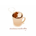  :3 cat chai_(drawingchisanne) cup english_text food food_focus hot_chocolate hug marshmallow mug no_humans original signature simple_background steam white_background 