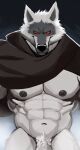  2023 abs absurd_res anthro black_nipples black_nose canid canine canis darknaigart death_(puss_in_boots) digital_media_(artwork) fur genitals hi_res looking_at_viewer male mammal muscular muscular_anthro muscular_male navel nipples penis puss_in_boots_the_last_wish red_eyes simple_background solo wolf 