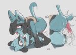  animal_genitalia animal_penis animal_pussy anthro black_body blue_body blush bodily_fluids canine_genitalia canine_penis canine_pussy cum cum_in_pussy cum_inside duo female generation_4_pokemon genital_fluids genitals hi_res ioki lucario male male/female nintendo open_mouth penis pokemon pokemon_(species) pussy red_eyes riolu simple_background tongue tongue_out white_background 