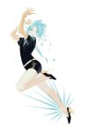  1other :o androgynous aqua_eyes aqua_hair bad_deviantart_id bad_id bad_source bangs belt collared_shirt crystal_hair floating_hair foot_up gem_uniform_(houseki_no_kuni) glowing glowing_hair gold golden_arms high_heels houseki_no_kuni leg_up loafers melting molten_metal necktie other_focus owuru parted_bangs phosphophyllite puffy_short_sleeves puffy_sleeves shirt shoes short_hair short_shorts short_sleeves shorts simple_background solo surprised white_background white_belt white_shirt wide-eyed 