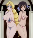  :d ahoge arms_behind_back ass-to-ass bangs bikini bikini_bottom black_hair blonde_hair blue_bikini blurry blush breasts cleavage covered_nipples cowboy_shot crossed_arms depth_of_field drill_hair from_side groin hair_ribbon happy highres huge_breasts indoors ladies_versus_butlers! large_breasts light_smile long_hair looking_at_viewer micro_bikini multiple_girls navel no_nose open_mouth parted_bangs red_bikini red_eyes ribbon saikyou_tomomi screencap sernia_iori_flameheart short_hair sideboob small_breasts smile standing string_bikini swimsuit underboob very_long_hair white_bikini white_swimsuit 