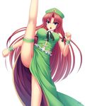  :o athrun1120 axe_kick bad_id bad_pixiv_id blue_eyes braid china_dress chinese_clothes dress frown garters hat high_kick hong_meiling kicking legs long_hair long_legs red_hair solo thigh_strap thighs touhou twin_braids wrist_cuffs 