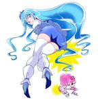  ass bad_id bad_pixiv_id bike_shorts blue_eyes blue_hair blue_skirt cure_blossom cure_marine hair_ornament hanasaki_tsubomi heartcatch_precure! kurumi_erika long_hair magical_girl mossu multiple_girls pink_hair precure shorts shorts_under_skirt skirt thighhighs very_long_hair white_background white_legwear 