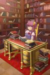  alternate_hairstyle bad_id bad_pixiv_id bespectacled book bookshelf desk double_bun glasses highres library long_hair no_hat no_headwear patchouli_knowledge purple_eyes purple_hair sitting solo touhou voile yuki_(popopo) 