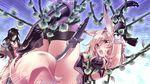  1girl agarest_senki agarest_senki_(series) animal_ears bdsm black_hair blonde_hair bondage boots bound brown_eyes dagger fox_ears fox_tail official_art plant sherufanir_(agarest_senki) short_hair sweat tail tattoo weapon 