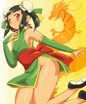  bad_id bad_pixiv_id bare_shoulders blush bridal_gauntlets bun_cover chinese_clothes crossdressing double_bun earrings facial_mark forehead_mark g_gundam green_hair gundam jewelry katsuoboshi legs looking_at_viewer male_focus no_panties one_eye_closed otoko_no_ko red_eyes sai_saici solo standing 