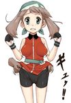  alternate_costume bad_id bad_pixiv_id bandana bare_shoulders bike_shorts brown_hair cameltoe haruka_(pokemon) hat nyonn24 pokemon pokemon_(game) pokemon_emerald pokemon_rse simple_background solo surprised_arms wedgie white_background 