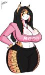  breasts cleavage clothed clothing curvaceous felid feline female hair jewelry jwinkz lynx mammal necklace pants shirt solo 
