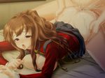  1boy 1girl artist_request blanc_noir blush breasts brown_hair censored cum cum_in_pussy cum_inside empty_eyes fucked_silly game_cg huge_breasts large_breasts long_hair purple_eyes sex 