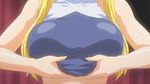  1girl animated animated_gif big_breasts blonde_hair bounce breast_grab breast_squeeze breasts cap elf_no_futago-hime elf_no_futagohime gif grabbing large_breasts long_hair nipples no_bra screencap solo undressing 
