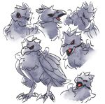  beak bird black_sclera closed_mouth colored_sclera corviknight crow motion_lines no_humans open_mouth pokemon pokemon_(creature) purple_wings red_eyes red_pupils simple_background solo talons ukata white_background wings 