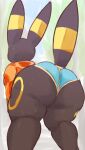  ambiguous_gender anthro bent_over big_butt black_body bottomwear butt clothing eeveelution generation_2_pokemon hi_res huge_butt kiseff nintendo pokemon pokemon_(species) rear_view shirt shorts solo thick_thighs topwear umbreon wide_hips 