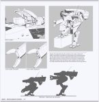  1boy english_commentary english_text greyscale highres lineart mecha military monochrome original reference_sheet robot science_fiction standing w_a_v_e 