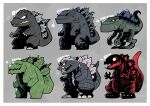  absurdres blue_sclera chibi closed_mouth colored_sclera godzilla godzilla:_planet_of_the_monsters godzilla_(2014) godzilla_(legendary) godzilla_(series) godzilla_(shin) godzilla_earth godzilla_singular_point godzilla_the_series godzilla_ultima highres iguana kaijuu monster monsterverse open_mouth rariatto_(ganguri) scales sharp_teeth shin_godzilla spikes stegosaurus teeth trait_connection underbite yellow_eyes zilla 