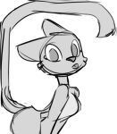  2018 bethesda_softworks blep breasts casual_nudity featureless_breasts felid female greyscale josycid katia_managan khajiit mammal monochrome nude prequel_adventure simple_background sketch solo tail the_elder_scrolls tongue tongue_out webcomic white_background 