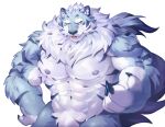 2022 abs absurd_res anthro blue_body blue_fur digital_drawing_(artwork) digital_media_(artwork) felid fur hi_res male mammal muscular muscular_anthro muscular_male nude pantherine pecs simple_background solo striped_body striped_fur stripes tiger white_background yed yellow_eyes 