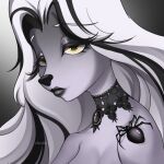  1:1 2021 anthro arachnid arthropod artist_name black_hair black_lips black_nose breasts bust_portrait digital_media_(artwork) eyebrows eyelashes female fur grey_body grey_fur hair hi_res icon lips long_hair mammal multicolored_hair portrait shaded spider two_tone_hair v3nusbby white_hair 