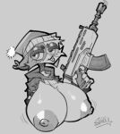  anthro areola assault_rifle big_areola big_breasts big_nipples black_and_white bouncing_breasts breasts calico_cat christmas christmas_clothing christmas_headwear claws clothing domestic_cat ear_piercing epic_games eyelids felid feline felis female fortnite gun hat headgear headwear holidays hoodie huge_breasts mammal meow_skulls_(fortnite) monochrome nipples piercing ranged_weapon rifle santa_hat scar solo starreuges tagme tongue tongue_out topwear weapon 