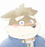  anthro blue_eyes blush bodily_fluids bust_portrait crying eyebrows fur grey_body grey_fur lifewonders low_res male moritaka portrait ren_izayoi scar solo tears thick_eyebrows tokyo_afterschool_summoners 