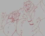  anthro anthrofied baby_bear_(puss_in_boots) bear belly claws duo embrace hug jewelry male mammal navel necklace one_eye_closed papa_bear_(puss_in_boots) puss_in_boots_the_last_wish scarf selfie sketch smile vanscraps wink 