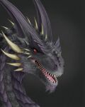  4:5 baskuron_(nuree_art) black_body colored detailed detailed_scales dragon fangs feral horn male markings nuree_art red_eyes scale_markings scales scalie simple_background solo spikes teeth tongue western_dragon 