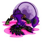  1:1 alpha_channel anthro avali bandaid_on_face black_body black_feathers feathers glowing green_body hi_res jack-o&#039;_pose keiko_walf male pose purple_body purple_feathers solo thigh_bags ultrabyte 