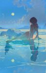  1girl absurdres ariel_(disney) arm_support blue_sky completely_nude covered_eyes different_reflection highres long_hair mermaid monster_girl nude red_hair reflection reflective_water refraction sheya_tin sky solo starfish starfish_hair_ornament the_little_mermaid very_long_hair 