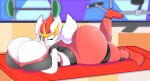  anthro big_breasts big_butt breasts butt cinderace clothed clothing female female/female fur generation_8_pokemon hi_res lagomorph leporid looking_at_viewer mammal nintendo pokemon pokemon_(species) rabbit simple_background smile solo thiccbuns white_body white_fur 