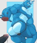  abs absurd_res anthro barazoku biceps big_muscles blue_body blue_fur blue_hair bodily_fluids butt canid canine canis clothing digital_media_(artwork) erection exclamation_point fur genital_fluids genitals hair hi_res humanoid_genitalia humanoid_penis jockstrap male mammal muscular muscular_anthro muscular_male open_mouth pec pecs penis precum red_eyes simple_background solo surprised_expression underwear wolf zhangkuu 