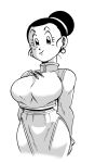  1girl breasts chi-chi_(dragon_ball) chinese_clothes dragon_ball dragon_ball_super earrings funsexydb hair_bun highres jewelry large_breasts single_hair_bun smile solo upper_body 