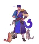  alternate_costume animal_ears armor bara beard black_hair cat cat_boy cat_ears cat_tail facial_hair fish full_body hadanugi_dousa highres holding japanese_armor kuro_(kuroshima_kurishiro) kuroshima_kurishiro_(muyi24108414) male_focus mature_male muscular muscular_male original short_hair smile solo standing tail thick_eyebrows undercut white_background 