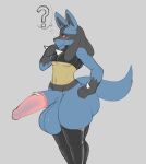  absurd_res anthro balls big_balls big_butt big_penis blush bodily_fluids butt chest_spike clothing cock_sock crop_top erection footwear generation_4_pokemon genitals gloves_(marking) hi_res huge_balls huge_penis legwear lucario male markings mostly_nude multicolored_body nintendo penis penis_clothing pokemon pokemon_(species) question_mark red_eyes reddrago shirt socks solo spikes spikes_(anatomy) sweat sweatdrop thick_thighs thigh_highs topwear 