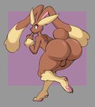  absurd_res anthro backsack balls bent_over big_butt brown_body butt generation_4_pokemon genitals hi_res huge_butt long_ears looking_back lopunny male nintendo nude perineum pokemon pokemon_(species) red_eyes reddrago solo thick_thighs wide_hips 