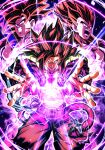  3boys absurdres aiming_at_viewer big_bang_kamehameha black_hair dougi dragon_ball dragon_ball_heroes electricity energy energy_ball fighting_stance glowing gogeta gogeta_(xeno) highres incoming_attack long_hair metamoran_vest monkey_boy monkey_tail motion_blur multiple_boys pink_fur pink_hair red_fur red_hair sekitsuki_hayato son_goku_(xeno) spiked_hair super_full_power_saiyan_4_limit_breaker super_saiyan super_saiyan_4 tail time_patrol_(dragon_ball) vegeta_(xeno) 