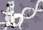  4_ears 4_toes absurd_res anthro armor biogentic_(protogen) breastplate chest_tuft claws clothing coat crotchplate cybernetics dna feet fur hi_res hunamarts machine male mammal markings mask multi_ear protogen purple_eyes ribbons solo tail toes topwear tuft visor white_body white_fur 