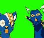  ambiguous_gender android anthro blue_body blue_fur domestic_cat duo e621 esix exploitable felid feline felis fur gesture green_background green_screen hair hair_over_eye hexerade hi_res inner_ear_fluff looking_at_viewer machine mammal mascot meme one_eye_obstructed open_mouth orange_eyes pointing redcrystal robot simple_background tuft two_soyjaks_pointing wrinkles 