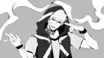  1boy :p asure_(asure_twi) bandaid bandaid_on_face black_sclera bleach collar collarbone colored_sclera greyscale highres hollow_ichigo hood hoodie looking_at_viewer male_focus monochrome piercing short_hair solo spiked_hair spot_color teeth tongue tongue_out tongue_piercing upper_body upper_teeth_only yellow_eyes 