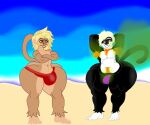  absurd_res big_butt blonde_hair bodily_fluids bulge butt clone clothing feet hair haplorhine hi_res huge_butt huge_hips invalid_tag mammal mephitid monkey musk primate shapeshifter skunk smelly sweat thong underwear 