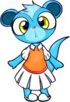  2015 anthro big_eyes blue_body blue_fur clothed clothing crossdressing dress footwear fur hasbro herpestid littlest_pet_shop looking_at_viewer male mammal mongoose shoes simple_background solo standing sunil_nevla tafuruba tail white_background yellow_eyes 