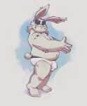  2023 absurd_res anthro balls belly bulge clothing genitals hi_res humanoid_hands lagomorph leporid male mammal metasighty navel overweight overweight_male rabbit scar solo underwear 