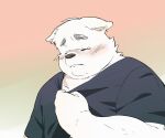  2023 anthro blush bodily_fluids canid canine canis clothing domestic_dog eyes_closed hi_res humanoid_hands inunoshippo kemono male mammal shirt slightly_chubby solo tears topwear 