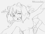  &lt;3 &lt;3_eyes 4:3 anthro arvospaw_(artist) brand_new_animal breasts duo fangs female hand_on_breast hi_res michiru_kagemori monochrome nipple_fetish nipple_pinch nipple_play pinch solo studio_trigger teeth 